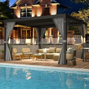 10x10 Adjustable Louvered Pergola with Curtains - Image 3