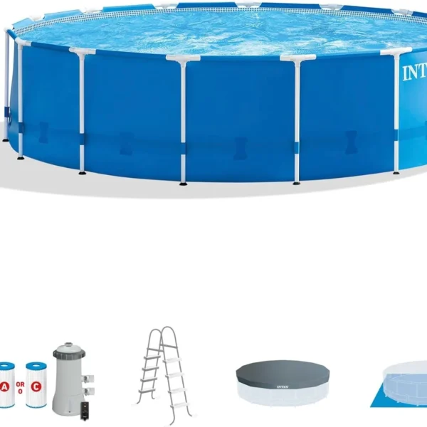 15 Foot Round Above Ground Pool 48 Inch with Filter Pump and Ladder